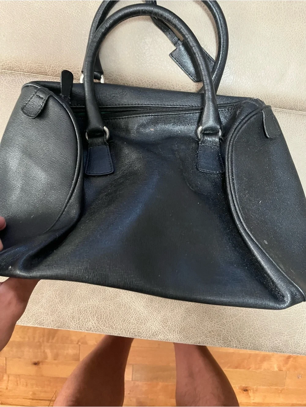 FURLA GENUINE LEATHER Classic Black Leather Satchel Handbag - Women's Bag